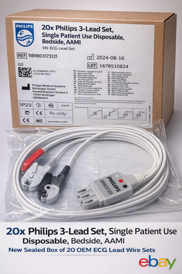New OEM - Philips 3-Lead Set AAMI Bedside   Box of 20   REF 989803173121