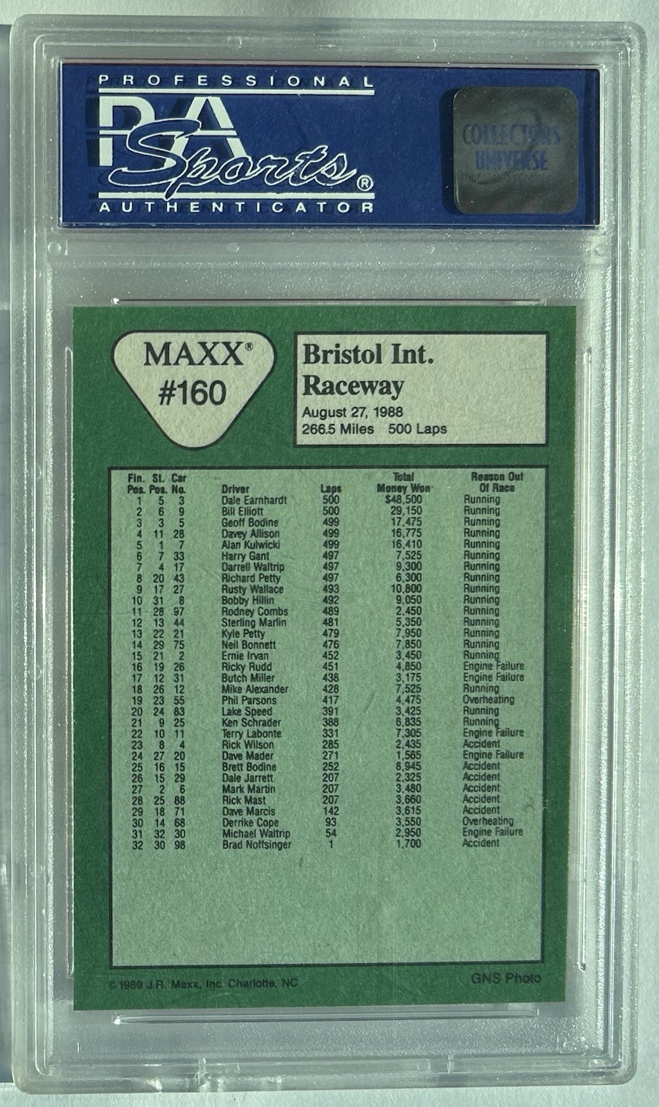 DALE EARNHARDT 1989 MAXX RACING ROOKIE CARD #160 PSA 9 MINT NASCAR GRADED SR. view 2