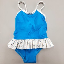 Vtg 80s Retro Girls 2-3T Blue One Piece Swimsuit Sears Roebuck Co. USA Nylon