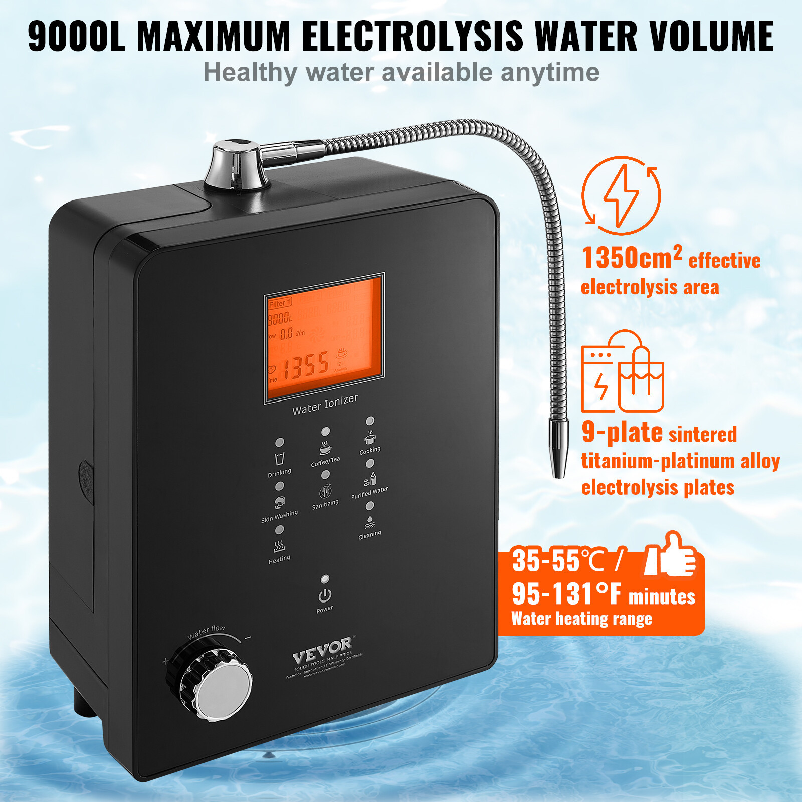 VEVOR Ionizador De Agua Purificador De Agua De Ácido Alcalino PH 3-11.2 Hogar