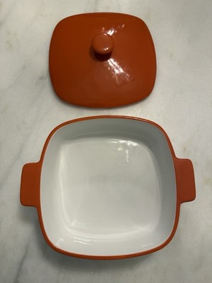 KitchenAid Streamline Ceramic Bakeware 2.8 Quart Casserole Brown Orange Lid Pan