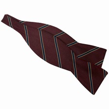 Vintage Maroon/Navy/Yellow Stripe Silk Repp Self-Tie Bow Tie Preppy Ivy Style