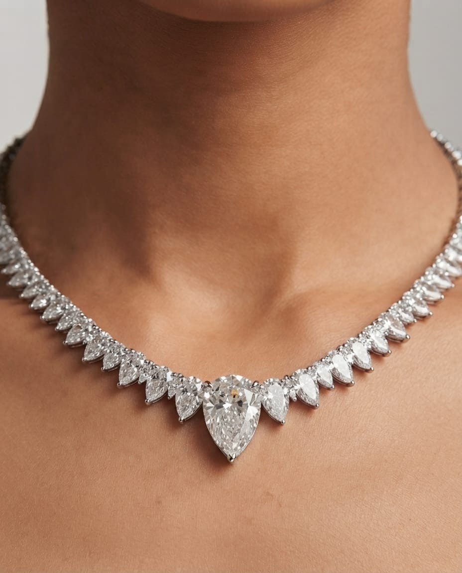 Women's Tennis Necklace 30Ct Heart Cut Simulated Diamond 14K White Gold Plated