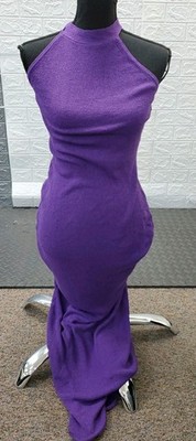 New MESHKI Melodi Halter Knit Maxi Dress Purple Size Medium