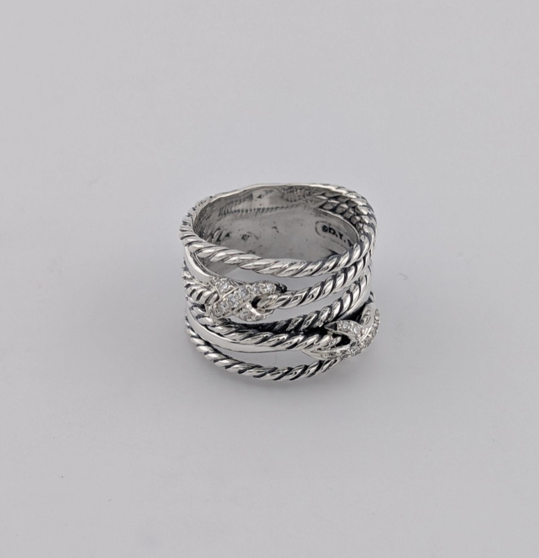 David Yurman Double X Crossover Ring w/ Pavé White Diamonds Size 6