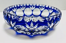 Vtg Nachtman Cobalt Blue Cut To Clear Bohemian Crystal Shallow Centerpiece Bowl