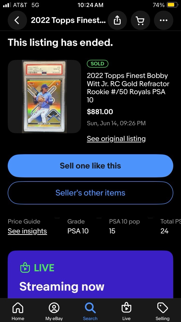 📈🔥2022 Topps Major League Material Bobby Witt Jr PSA 10 Gold /50, Huge Card!!! view 4