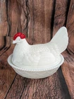Vintage Westmoreland White Milk Glass Hen On Nest With Red Comb Candy Dish 6"T