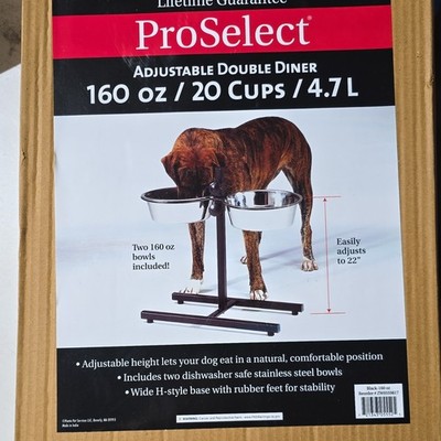 ProSelect Adjustable Double Diner Raised Dog Bowl Stainless Steel 160 oz