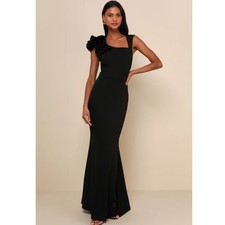 Lulus Lucette Black Sleeveless Ruffle Shoulder Mermaid Maxi Dress Gown Size XL
