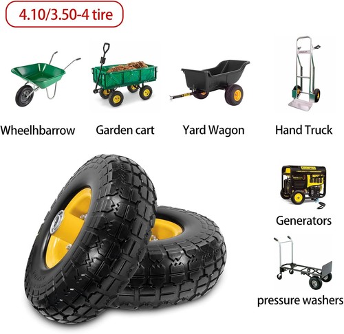 10"Solid Rubber Tires and Yellow Wheels 4.10/3.50-4 (10X3.5) Flat Free - Picture 7 of 8