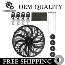 High CFM 12v Electric Curved S Blade 16" Radiator Cooling Fan Black w/ Mount Kit