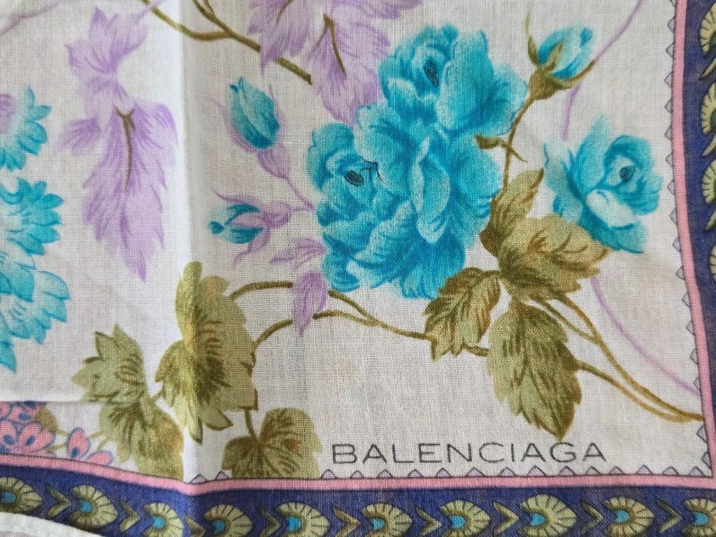 4 Vintage Handkerchiefs Pinks Hanae Moi Balenciaga Pierre Balmain Blue Florals thumbnail 4