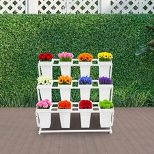 Metal Flower Display Stand, Plant Stand w/ Wheels Movable Flower Display Stand