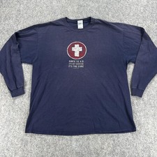 Jesus Tee Long Sleeve Shirt Mens XL Navy Cross Graphic Since 32 AD Made In USA
