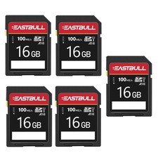 5-Pack of SD Card 16GB EASTBULL Class 10 SD Card U1 V30 High-Speed 100MB/s Read