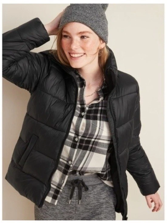 NWT Old Navy Quilted Soft Shell Puffer Coat Winter Jacket Snow Black XS