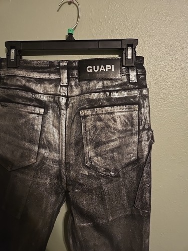 GUAPI Obsidian Sliver Metallic Stacked Streetwear Pants Adult Size 30 - Picture 8 of 10