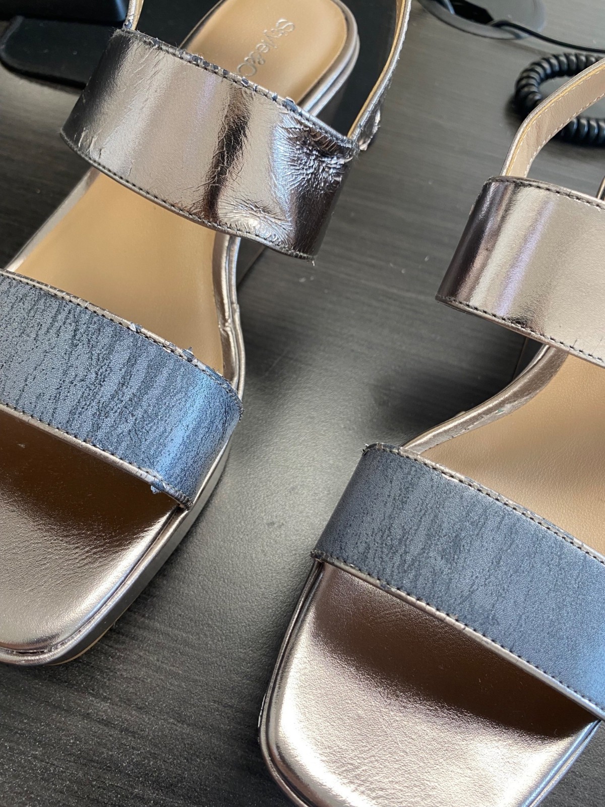 Style & Co Womens Ardenn Double Strap Wedge Sandals Silver Size 9 Defected image 5