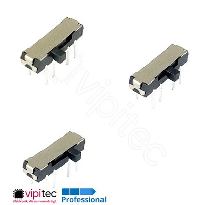 Horizontaler Schiebeschalter SP3T 3-Pos. THT 12V 100mA 13x3,5x5,6 2,1mm Hebel