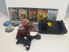 Sony Playstation 2 Console Bundle PS2 SCPH-5001 Fat w 10 Games + 2 Controller
