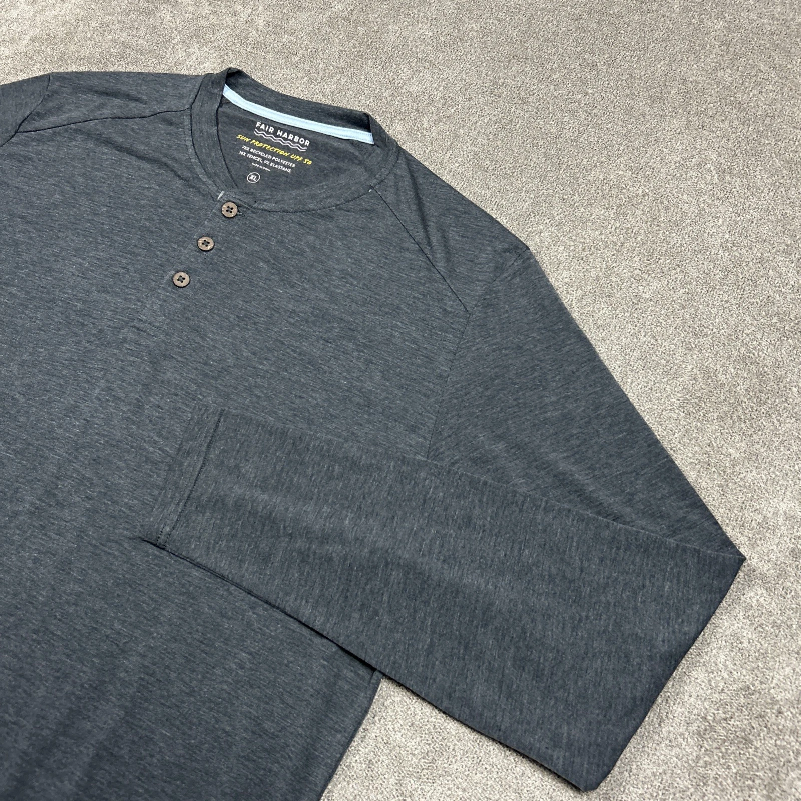 Fair Harbor Shirt Mens XL Basic Henley Base Layer UPF 50 Sun UV Protection Blue