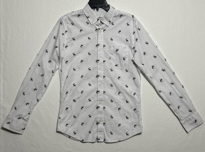 Goodfellow Men s Long Sleeve Poplin Button Up Collar Shirt White w Deer Small
