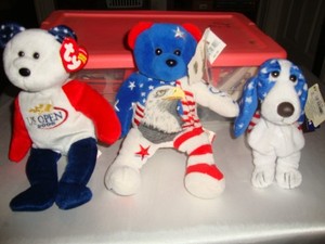 Two Ty Beanie Bears Patriotic & One Applause Beanie Dog