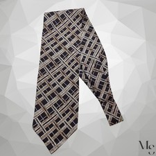 Amazing Black Brown Geometric Silk ASCOT CRAVAT EX COND