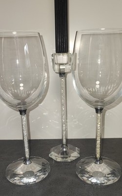 Oleg Cassini 2 Rotweingläser Plus Kerzenleuchter Swarovski Steine Neuwertig!