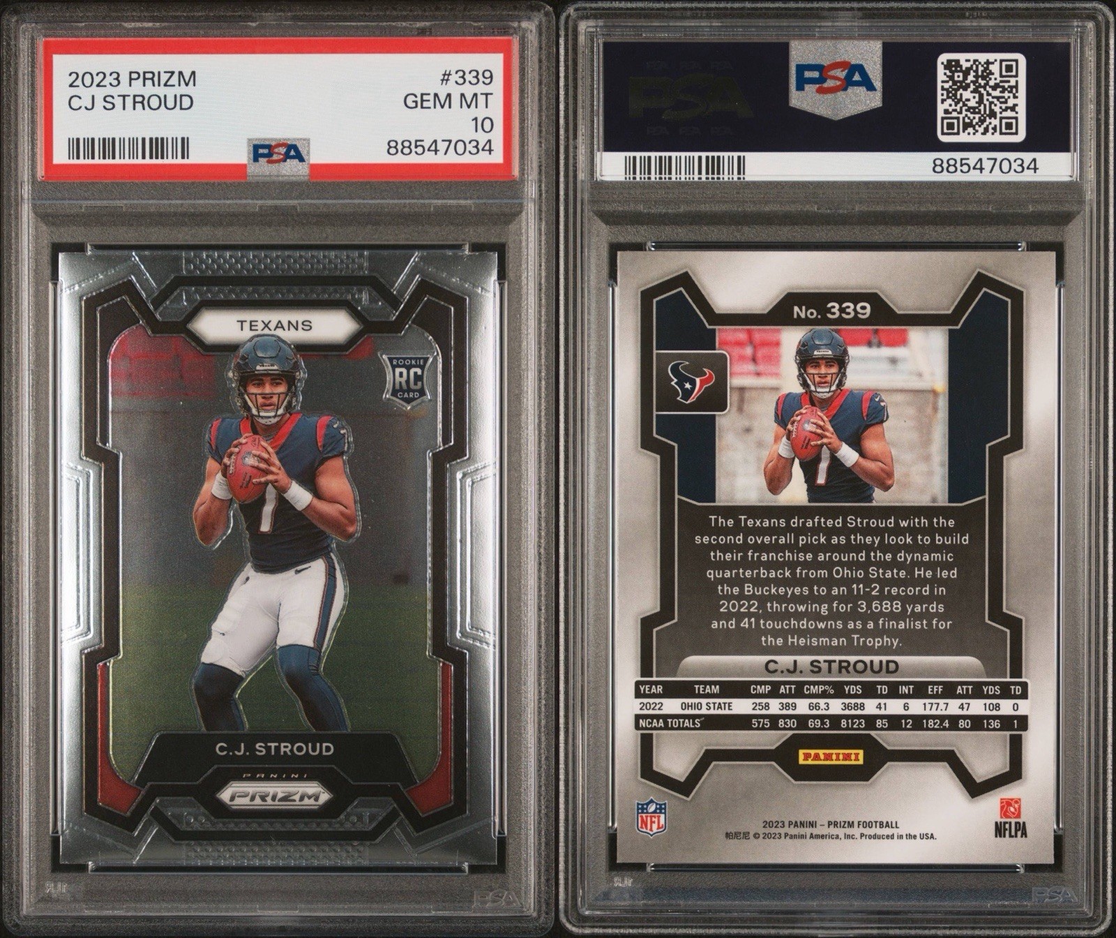 2023 Panini Prizm CJ Stroud PSA 10 Rookje Base Prizm Texans NFL view 2
