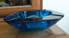 Large Vintage Blenko Cobalt Blue Glass Heavy Cigarette Cigar Ash Tray MCM