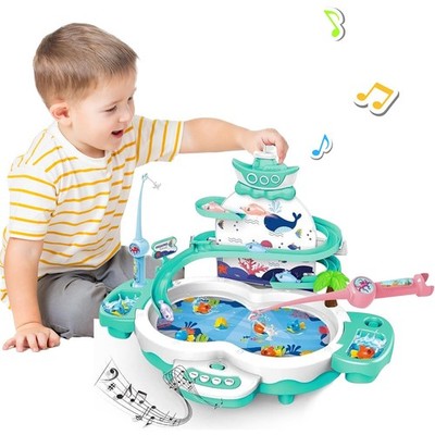 Maycoly 3in1 Fishing Game Toys for Kids with 34PCS Accessories Compact, Green 