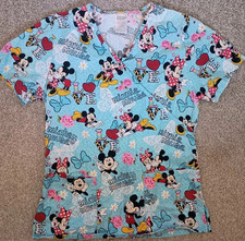 Mickey And Minnie Mouse Nurse Scrub Top Disney Size Med Blue Medical Nursing Wow