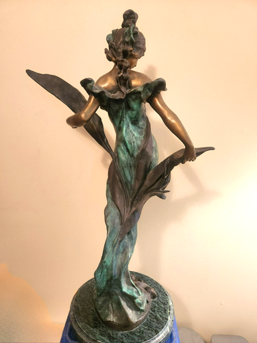 DIANE BY PIERRE ROCHE with MARBLE BASE (27" X 11") - STUNNING ART NOUVEAU BRONZE - Picture 6 of 8
