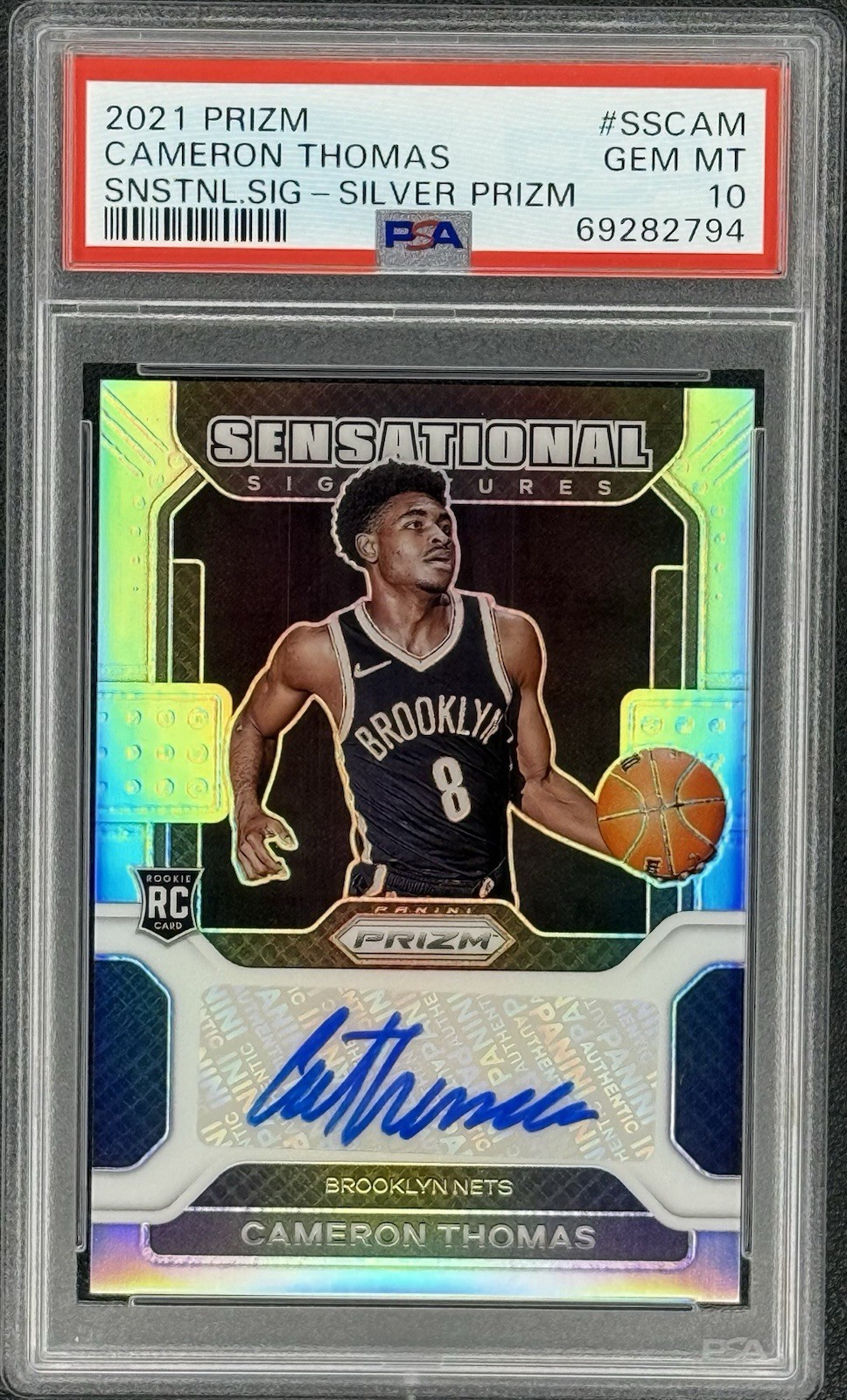 Cameron Thomas 2021-22 Prizm Sensational Signatures Silver RC Auto PSA 10 ROOKIE