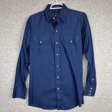 Vintage Panhandle Slim Shirt Mens 15 33 Blue Western Pearl Snap Made in USA