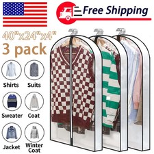 3 Pcs 40" Garment Bag Travel Suit Dress Storage Clear Cover Full Zipper Coat US