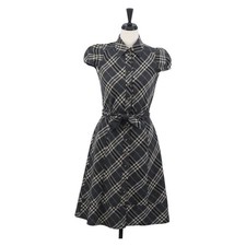 BURBERRY Nova Check One Piece Blue Label Canvas Gray Auth YKZ605A