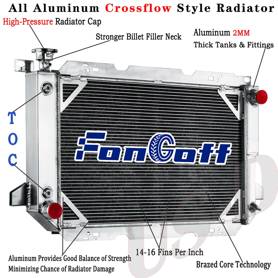 4 ROW ALUMINUM RADIATOR Fit 1985-1997 FORD F150 F250 F350 BRONCO 5.0L 5.8L 7.5L Foto 2 de 4