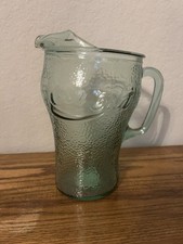 Vintage Coca Cola Green Pebbled Glass Pitcher Indiana Glass Made In USA