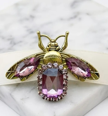#ad #ad VTG DARK ROYAL PURPLE BEE INSECT BUG BROOCH PIN RHINESTONE CRYSTAL GARDENER GIFT $3.47