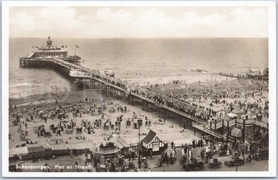 Scheveningen RPPC Vintage Postkarte Pier Strand Strand Südholland Niederlande WWII