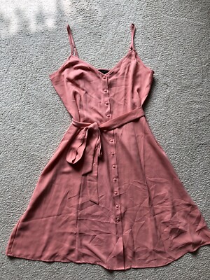 Forever 21 Blush Pink Sleeveless Button Down Front Belted Dress Women Size  Large | eBay