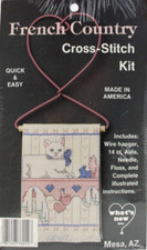 FRENCH COUNTRY KITTY CAT ON SHELF CROSS STITCH KIT SEALED WITH WIRE HANGER FLOSS