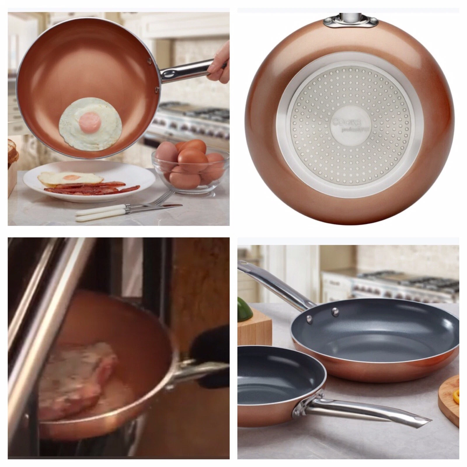 Non Stick Copper frying pan Chef Grill Roast Sauté Fry & Bake Pro 20cm 2xPans