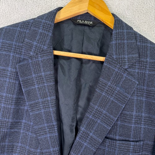 Jos. A. Bank Blazer Jacket Mens 40S Navy Houndstooth Plaid Lined Single Breasted