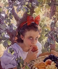 Ｏｉｌ　ｐａｉｎｔｉｎｇ pons arnau francisco - comiendo fruta nice young girl eating fruit