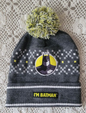 Youth I'm Batman Gray Cuffed Knit Hat Pom One Size Fits Most New