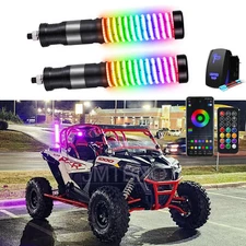 2Pcs 1FT Spiral LED Fat Whip Lights Antenna RGB Chasing For Can-am RZR UTV ATV